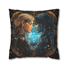 Poszewka na poduszkę z symbolem znaku zodiaku Bliźnięta - Dekoracyjna poszewka na poduszkę Mystical Portraits