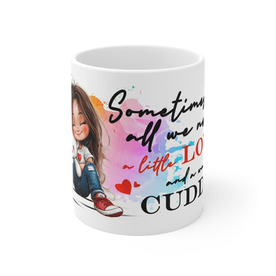 Love & Cuddles Ceramic White Coffee Mug - Cute Character Design, Perfect Gift for All Occasions