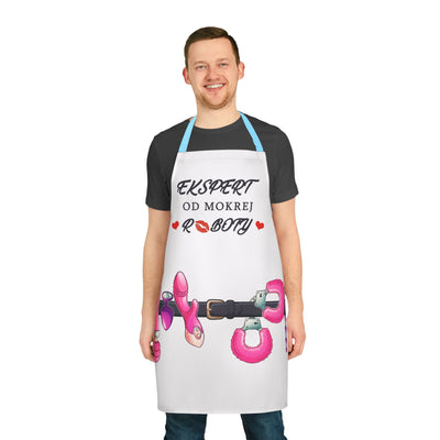 Fun and Flirty Kitchen Apron with 5-Color Straps - 'Ekspert Od Mokrej Roboty' Design