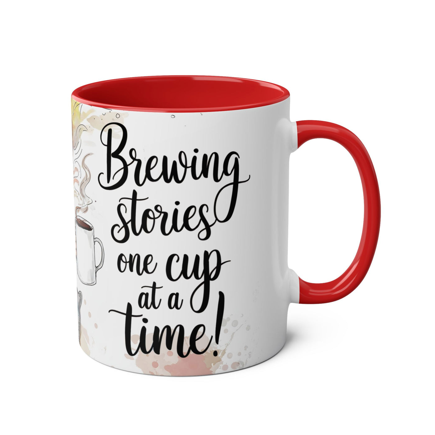 Whimsical Two-Tone Coffee Mug - "Brewing Stories" - Perfect for Book Lovers