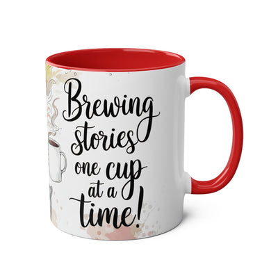 Whimsical Two-Tone Coffee Mug - "Brewing Stories" - Perfect for Book Lovers