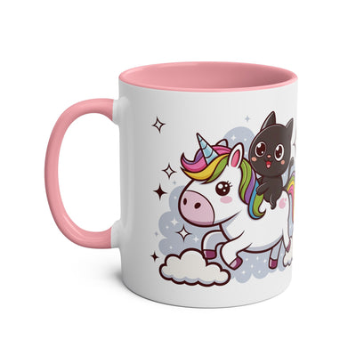 Giddy Sparkle Two-Tone Coffee Mug | 11oz Unicorn & Cat Design