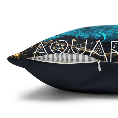 Astrology-Inspired Square Poly Canvas Pillowcase - Aquarius Zodiac Decor for Dreamy Spaces
