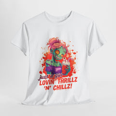 Just a Girl Lovin' Thrills Unisex Heavy Cotton Tee - Fun Gift for Parties, Casual Wear, Halloween, Everyday Style