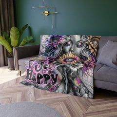 Koc z aksamitu Crushed Velvet „Be Happy”