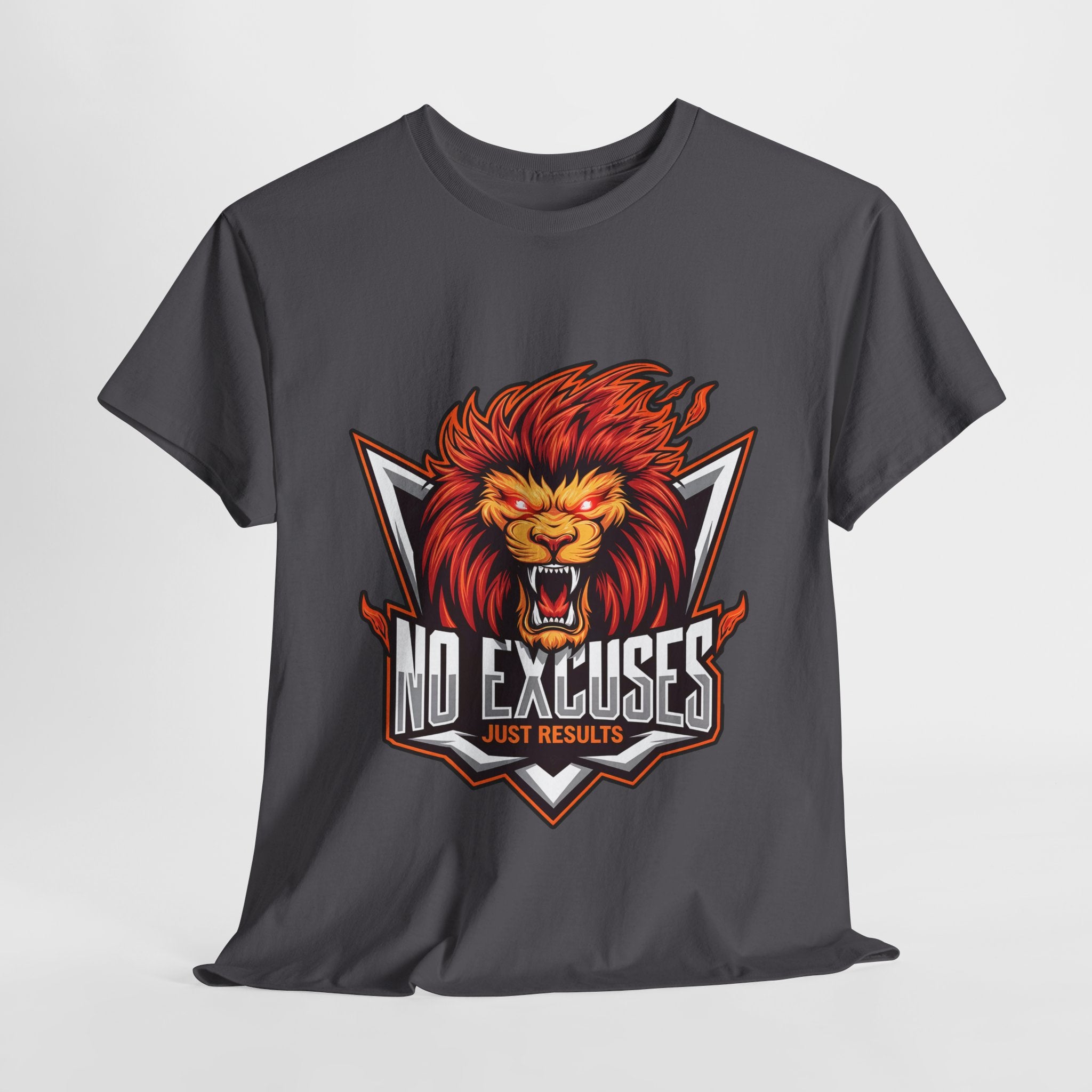Motivational Lion Graphic Tee - 'No Excuses, Just Results'
