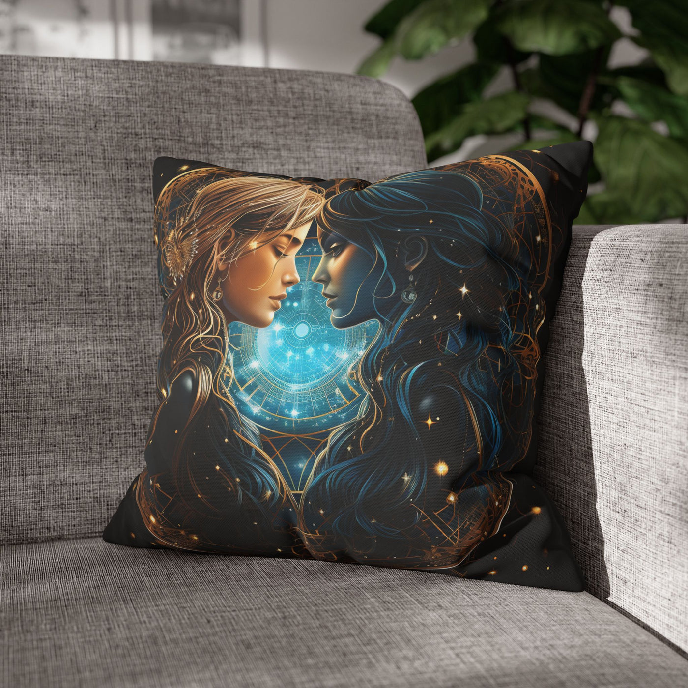 Gemini Zodiac Pillowcase - Mystical Portraits Decorative Cushion Cover