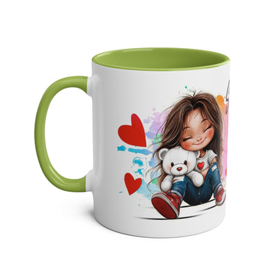 Cute Two-Tone Love & Cuddle Coffee Mug | 11oz Heart Design