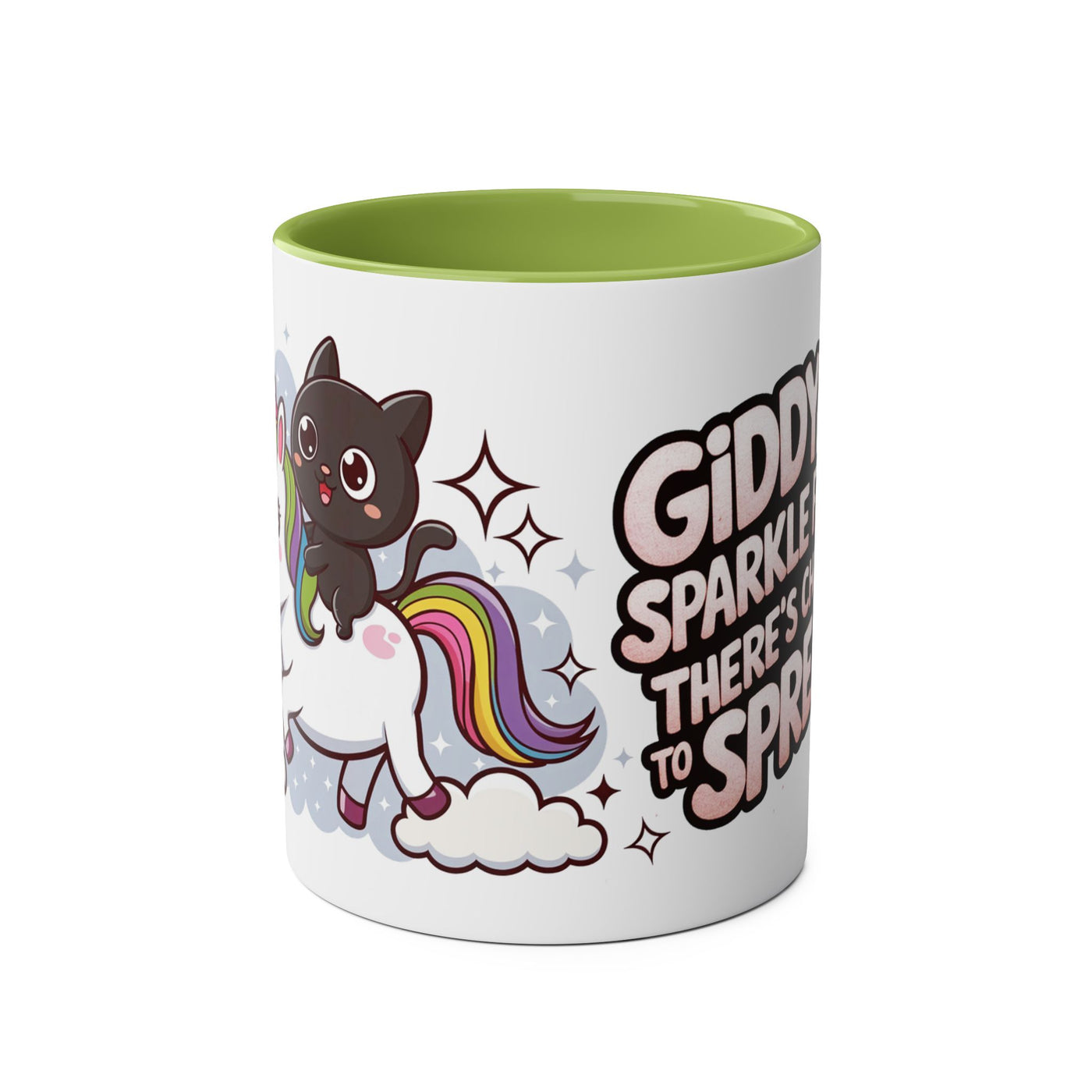 Giddy Sparkle Two-Tone Coffee Mug | 11oz Unicorn & Cat Design