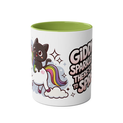 Giddy Sparkle Two-Tone Coffee Mug | 11oz Unicorn & Cat Design