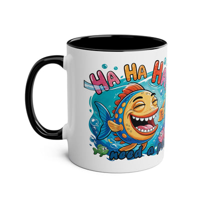 Coffee Mug - Humorous Fish-Themed Two-Tone Design, 11oz
