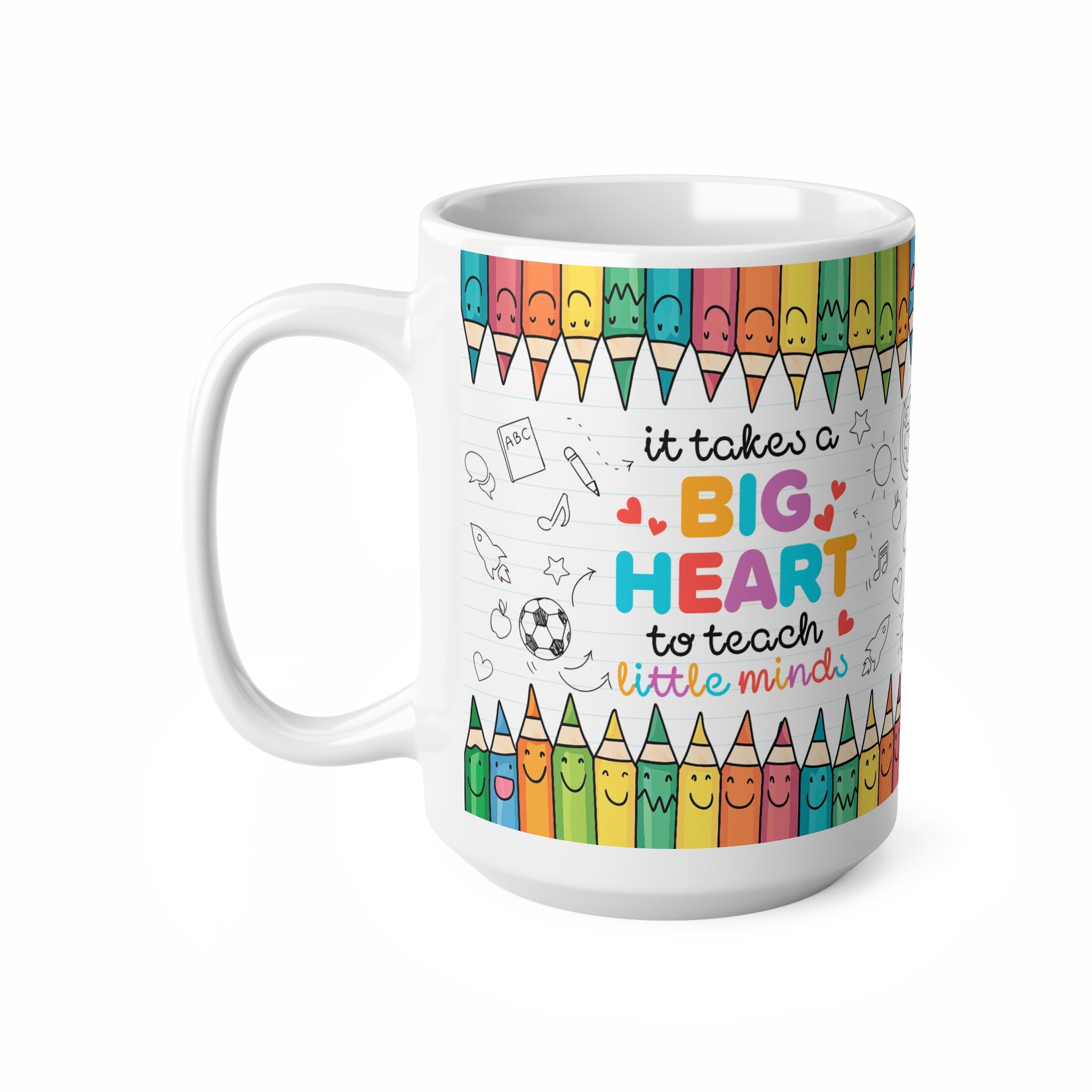 Ceramic Teacher Coffee Cup - "It Takes a Big Heart to Teach Little Minds" - Perfect Gift for Educators, Desk Decor, Classroom Essentials