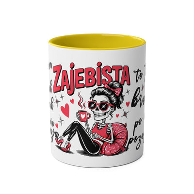 Funny Two-Tone Coffee Mug - 'Jestem tak Zajebista' Design for Coffee Lovers