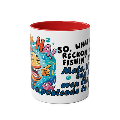 Coffee Mug - Humorous Fish-Themed Two-Tone Design, 11oz