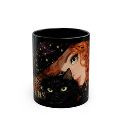 Witchy Cat Coffee Mug with Enchanting Design, Halloween Gift, Gothic Decor, Cozy Drinkware, Witch Lover's Gift