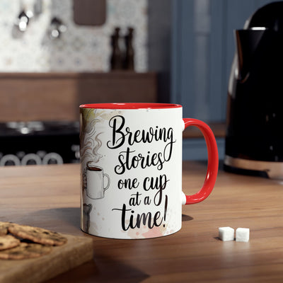 Whimsical Two-Tone Coffee Mug - "Brewing Stories" - Perfect for Book Lovers