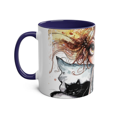 Whimsical Cat Lover's Two-Tone Coffee Mug - 11oz Artistic Design