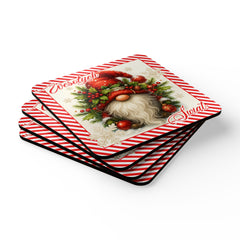 Christmas Coaster Set - Festive Corkwood Drink Coasters with Santa Design, Holiday Table Decor, Gift for Home, Christmas Decor