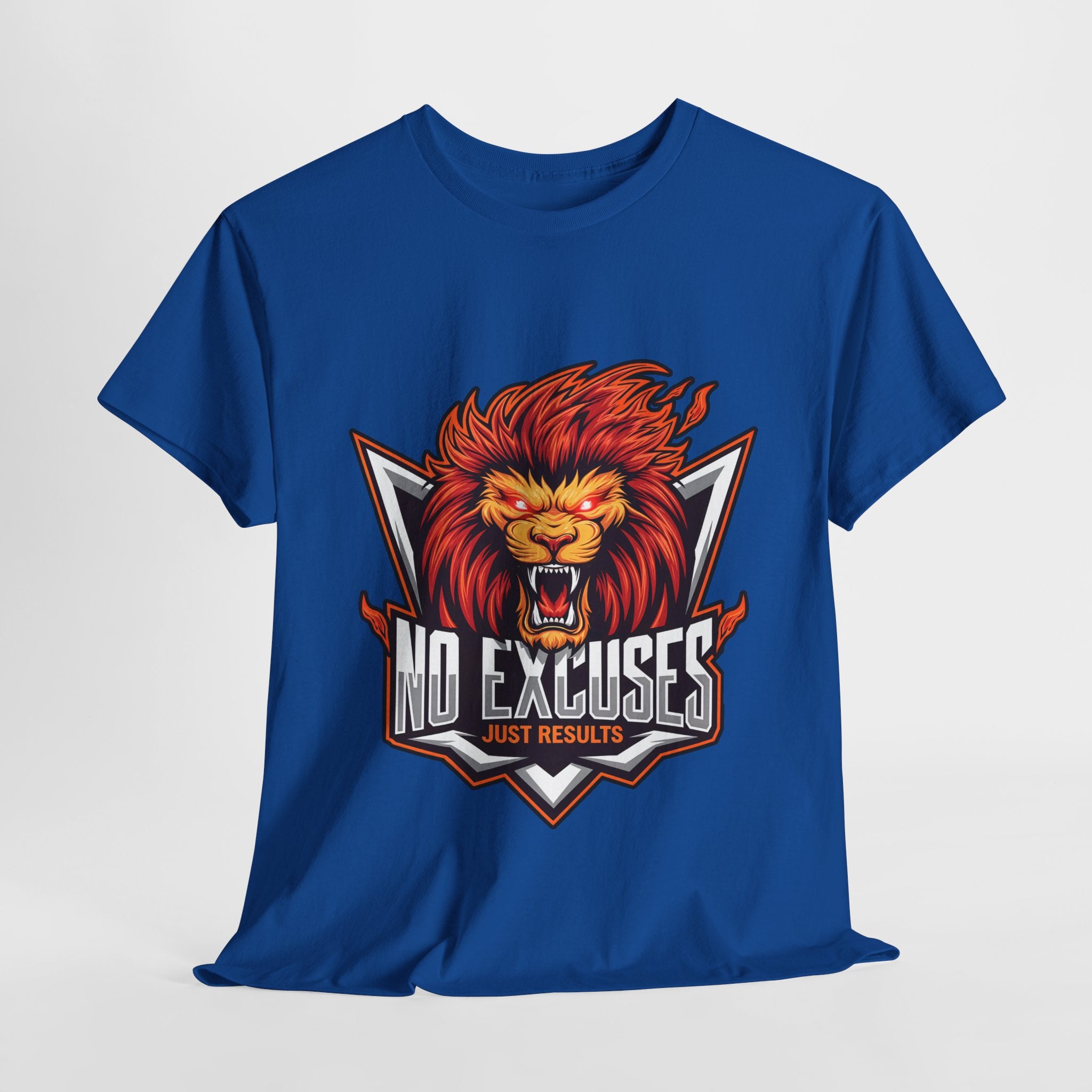 Motivational Lion Graphic Tee - 'No Excuses, Just Results'