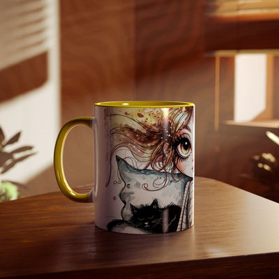 Whimsical Cat Lover's Two-Tone Coffee Mug - 11oz Artistic Design
