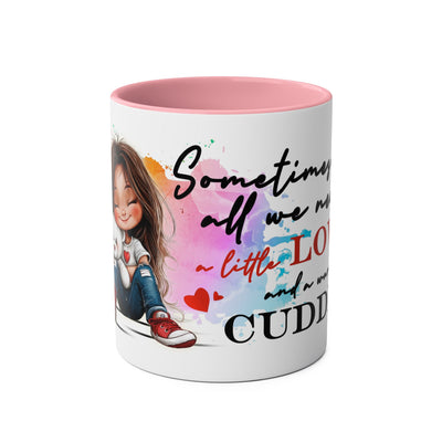 Cute Two-Tone Love & Cuddle Coffee Mug | 11oz Heart Design