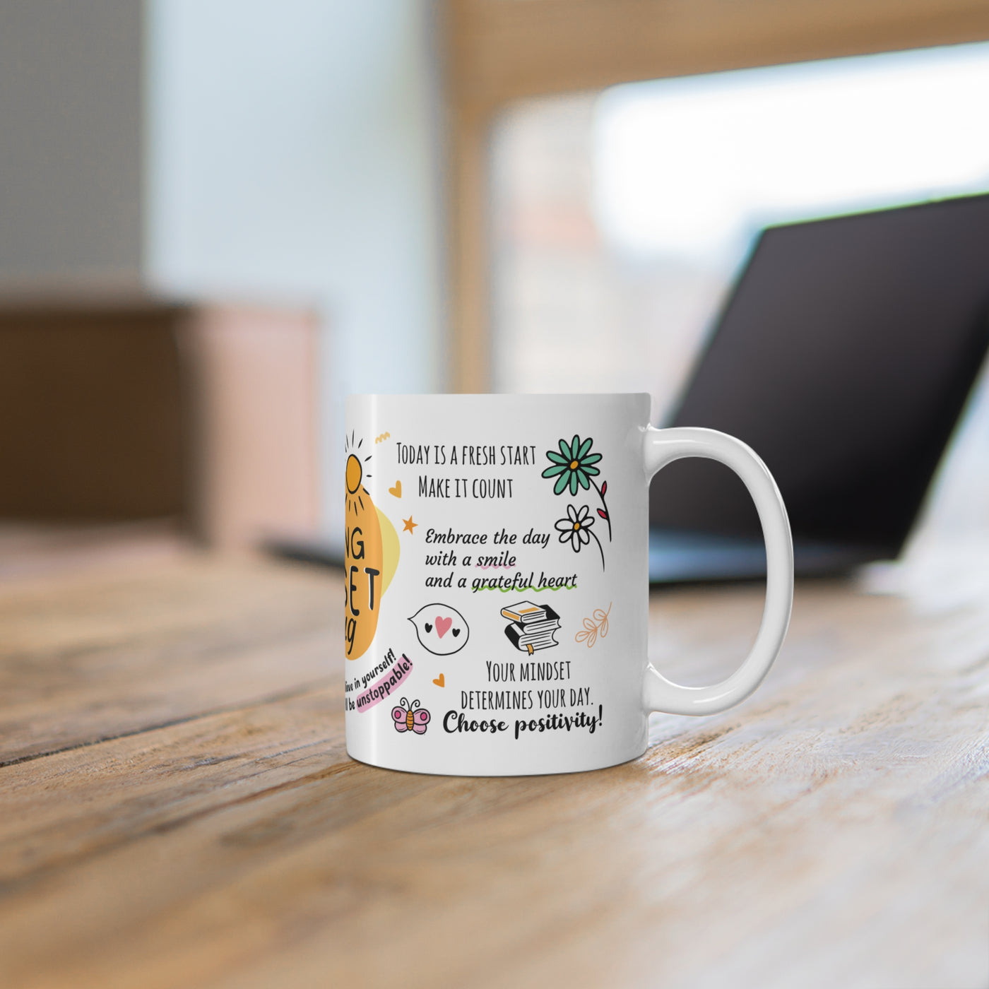 Morning Mindset Afirmation White Coffee Mug, 11/15oz