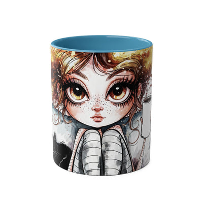 Whimsical Cat Lover's Two-Tone Coffee Mug - 11oz Artistic Design