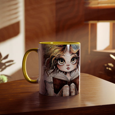 Whimsical Two-Tone Coffee Mug - "Brewing Stories" - Perfect for Book Lovers