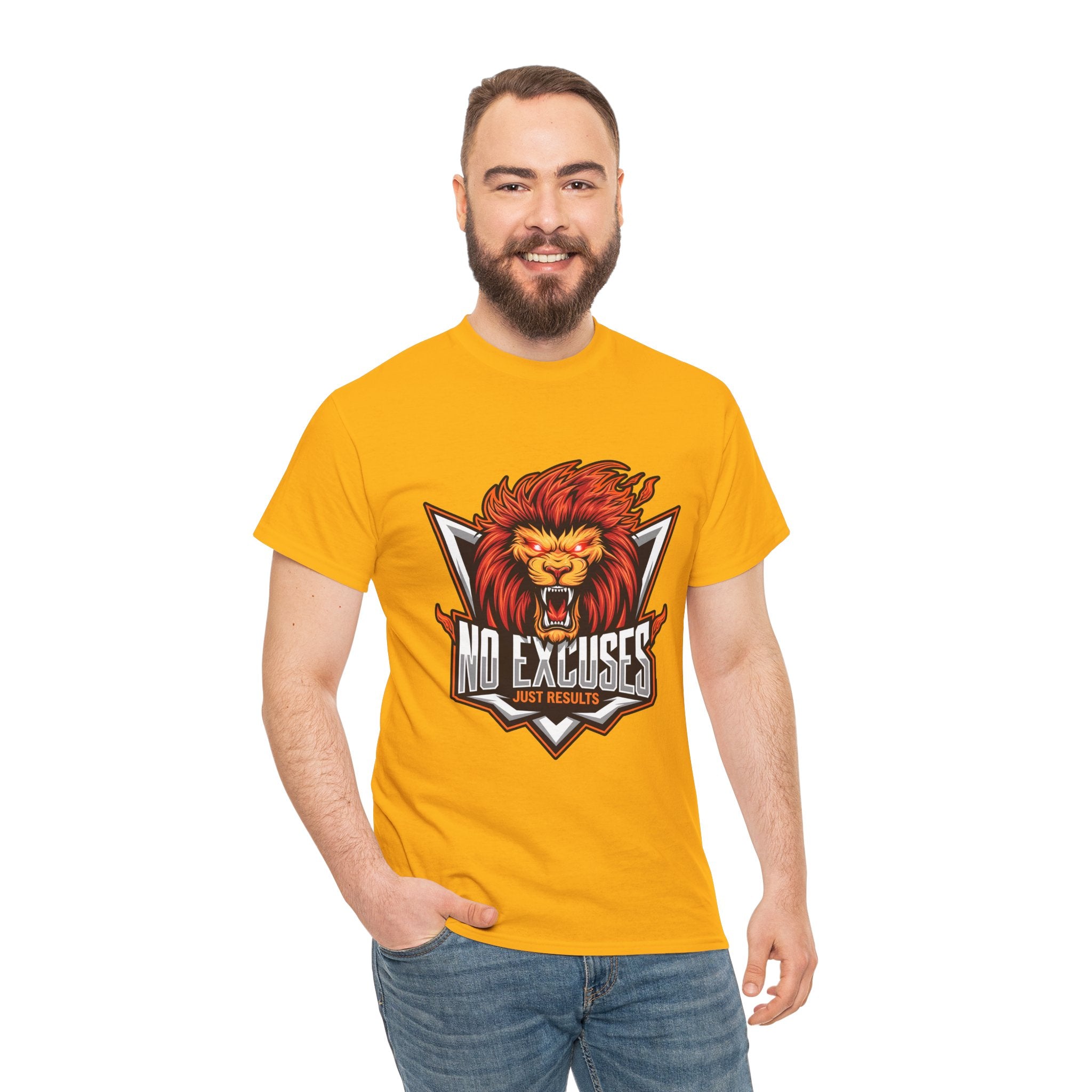 Motivational Lion Graphic Tee - 'No Excuses, Just Results'