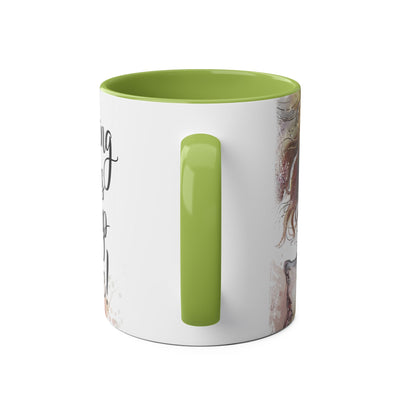 Whimsical Two-Tone Coffee Mug - "Brewing Stories" - Perfect for Book Lovers