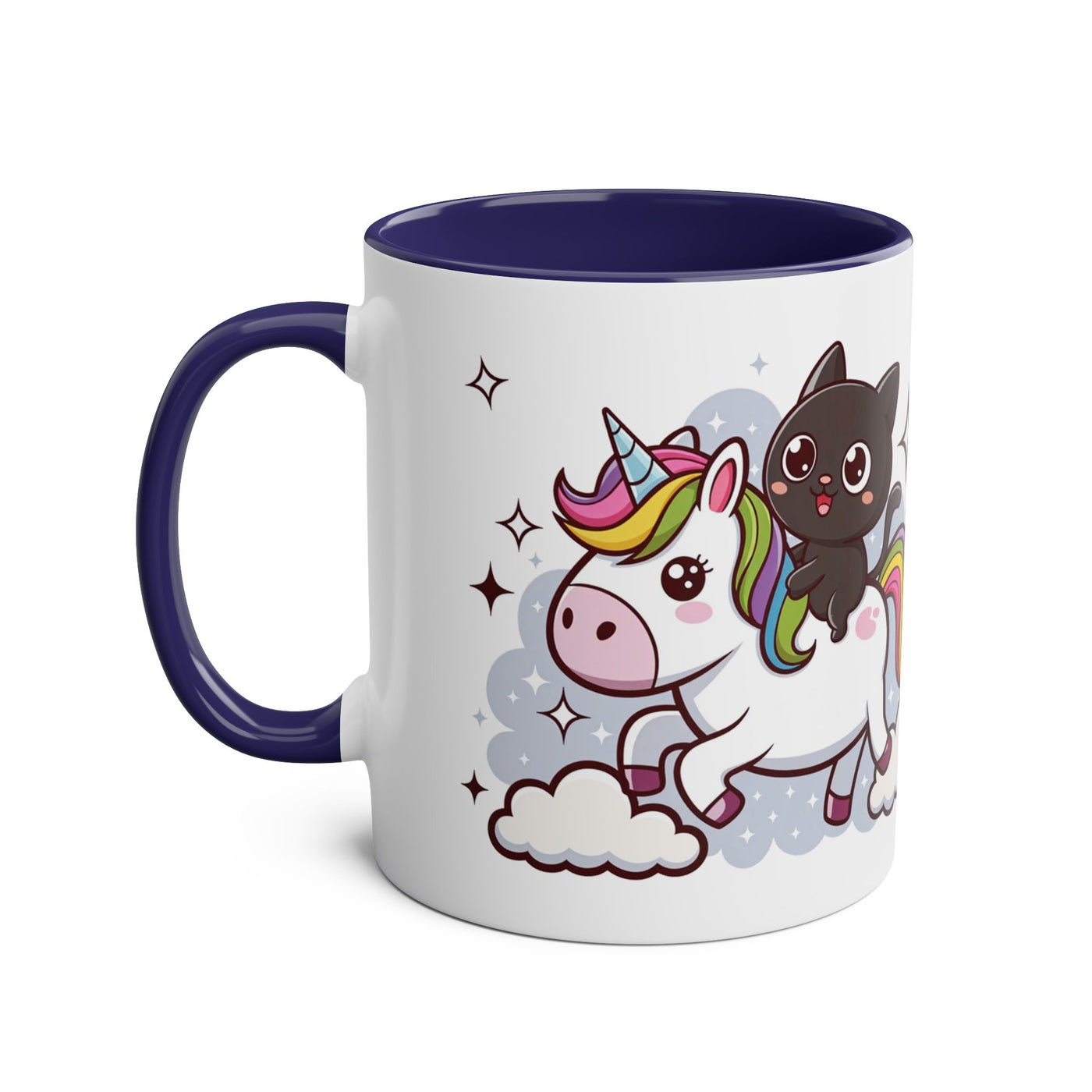 Giddy Sparkle Two-Tone Coffee Mug | 11oz Unicorn & Cat Design
