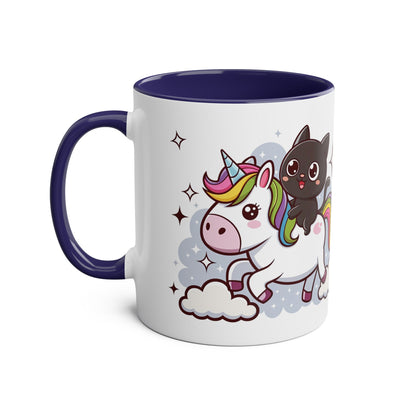 Giddy Sparkle Two-Tone Coffee Mug | 11oz Unicorn & Cat Design