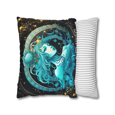 Astrology-Inspired Square Poly Canvas Pillowcase - Aquarius Zodiac Decor for Dreamy Spaces