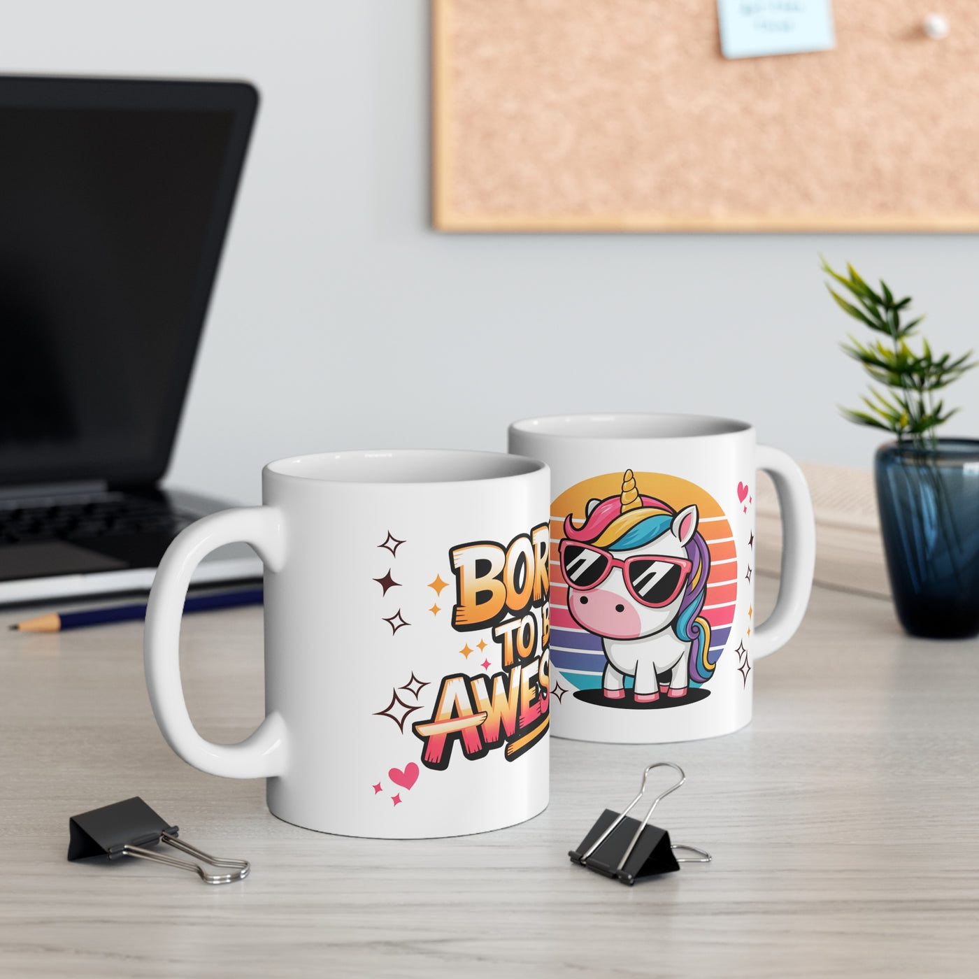 Mug - Born to Be Awesome Unicorn Ceramic Coffee Mug - Fun 11oz & 15oz Cups