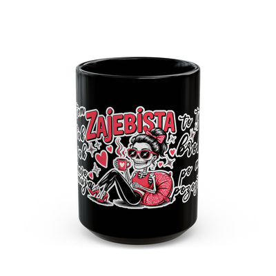 Mug - Jestem tak Zajebista - Black Coffee Mug - Fun Skull Design for Coffee Lovers