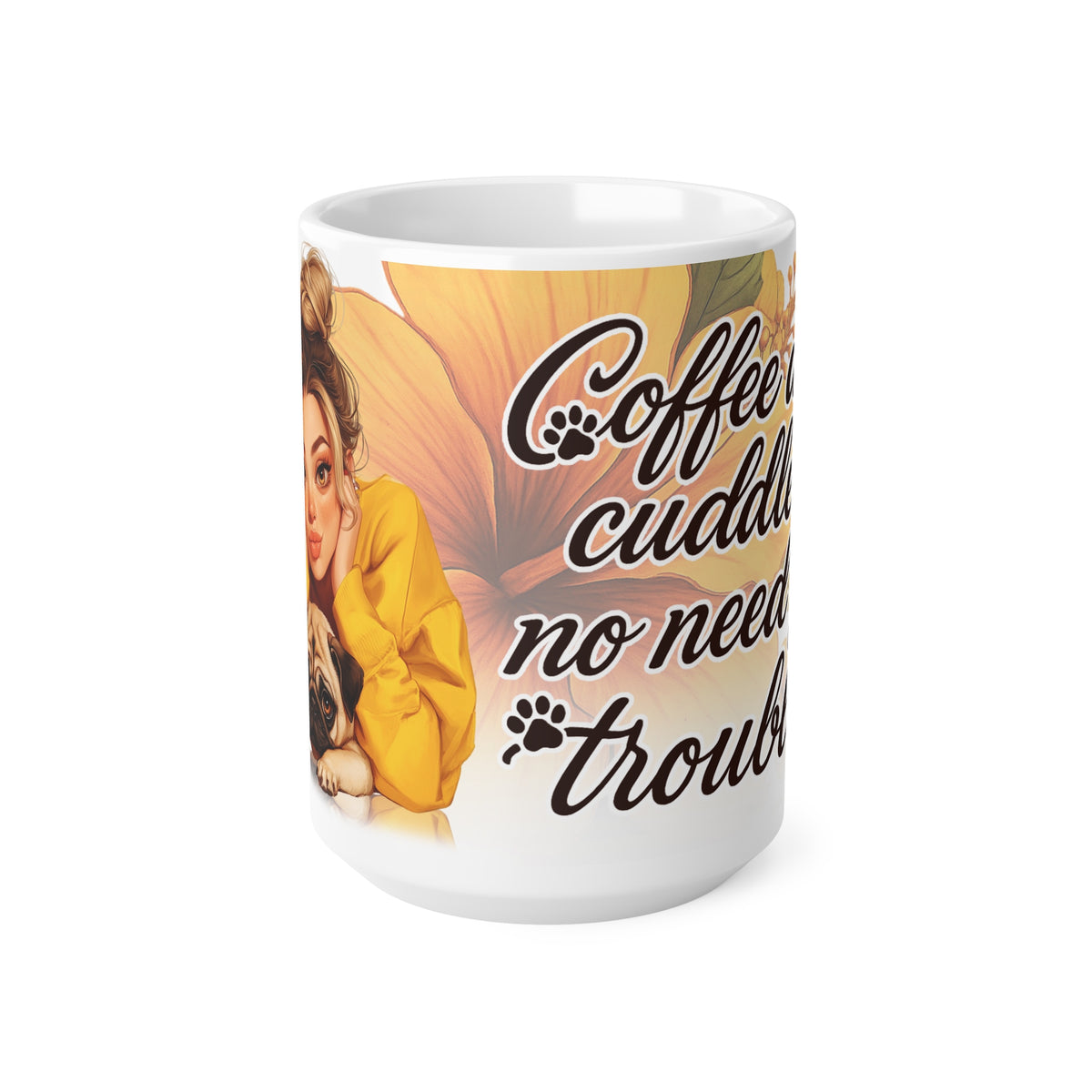 Coffee Lovers Ceramic Mug, Cute Dog Design, Coffee & Cuddles, Gift for Animal Lovers, Fun Pet-Themed Cup, 11oz & 15oz