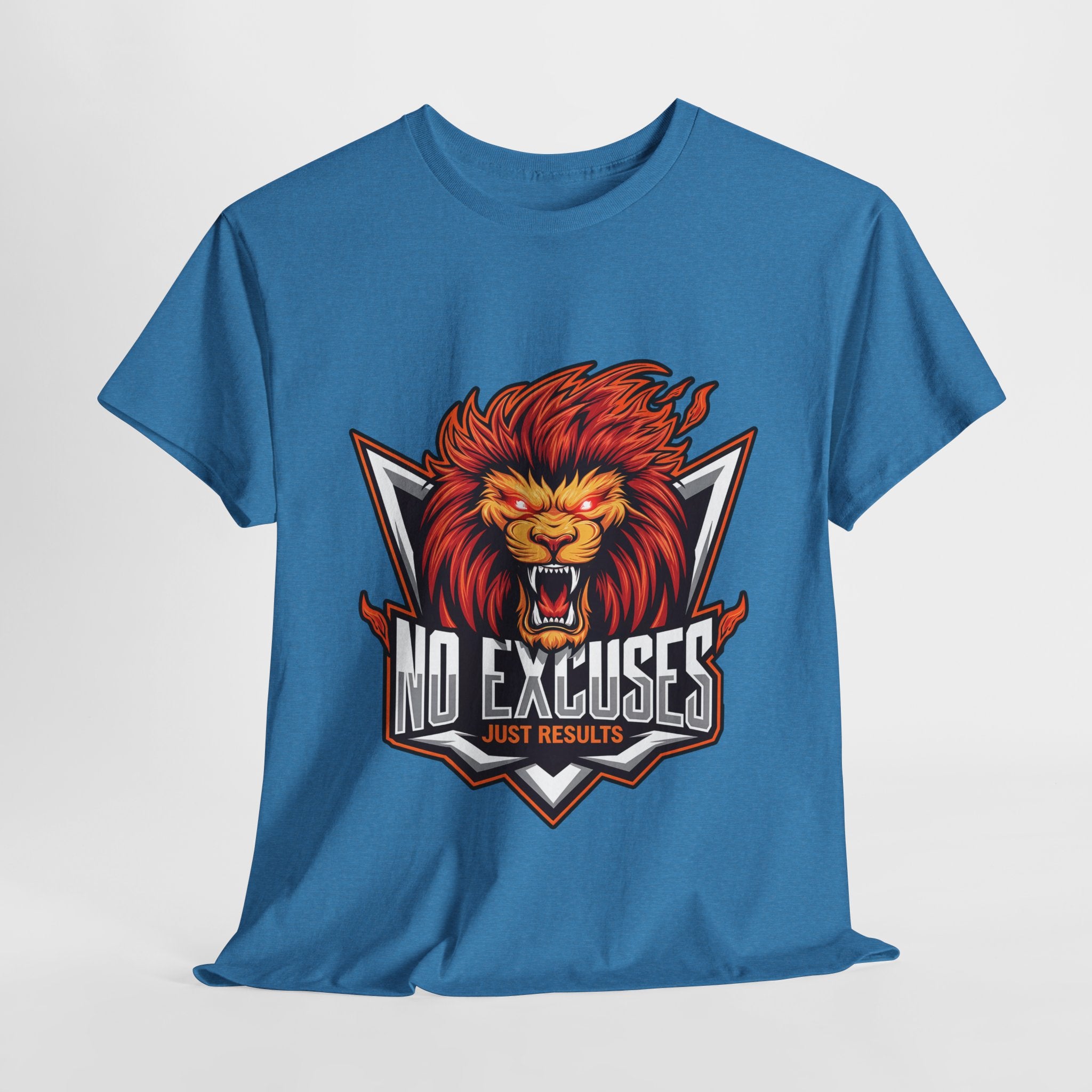 Motivational Lion Graphic Tee - 'No Excuses, Just Results'