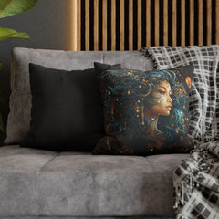Artystyczna poszewka na poduszkę z płótna poliestrowego Virgo Zodiac - Celestial Decor for Home