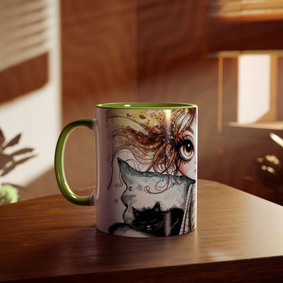 Whimsical Cat Lover's Two-Tone Coffee Mug - 11oz Artistic Design