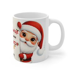 Personalizowany kubek „Magia Świąt zaczyna się w sercu” – świąteczny kubek z Mikołajem i bałwankiem | Prezent na Święta | Ceramiczny kubek z dedykacją