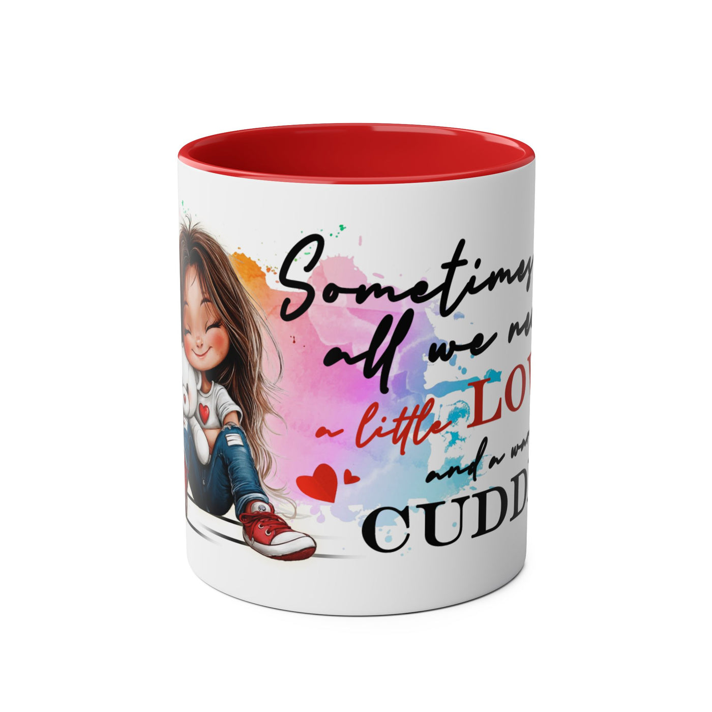 Cute Two-Tone Love & Cuddle Coffee Mug | 11oz Heart Design