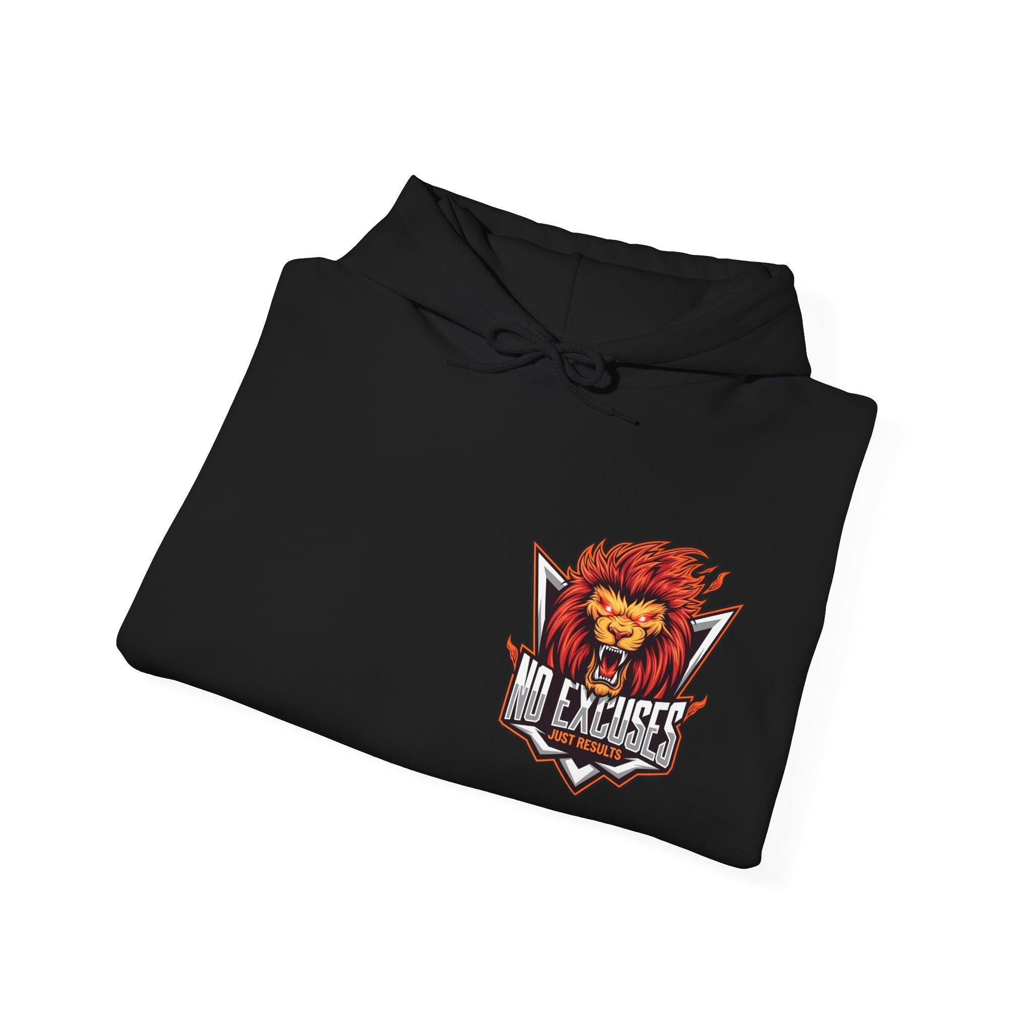 No Excuses Lion Graphic Hoodie - Motivational Unisex Heavy Blend Pullover for Fitness Enthusiasts
