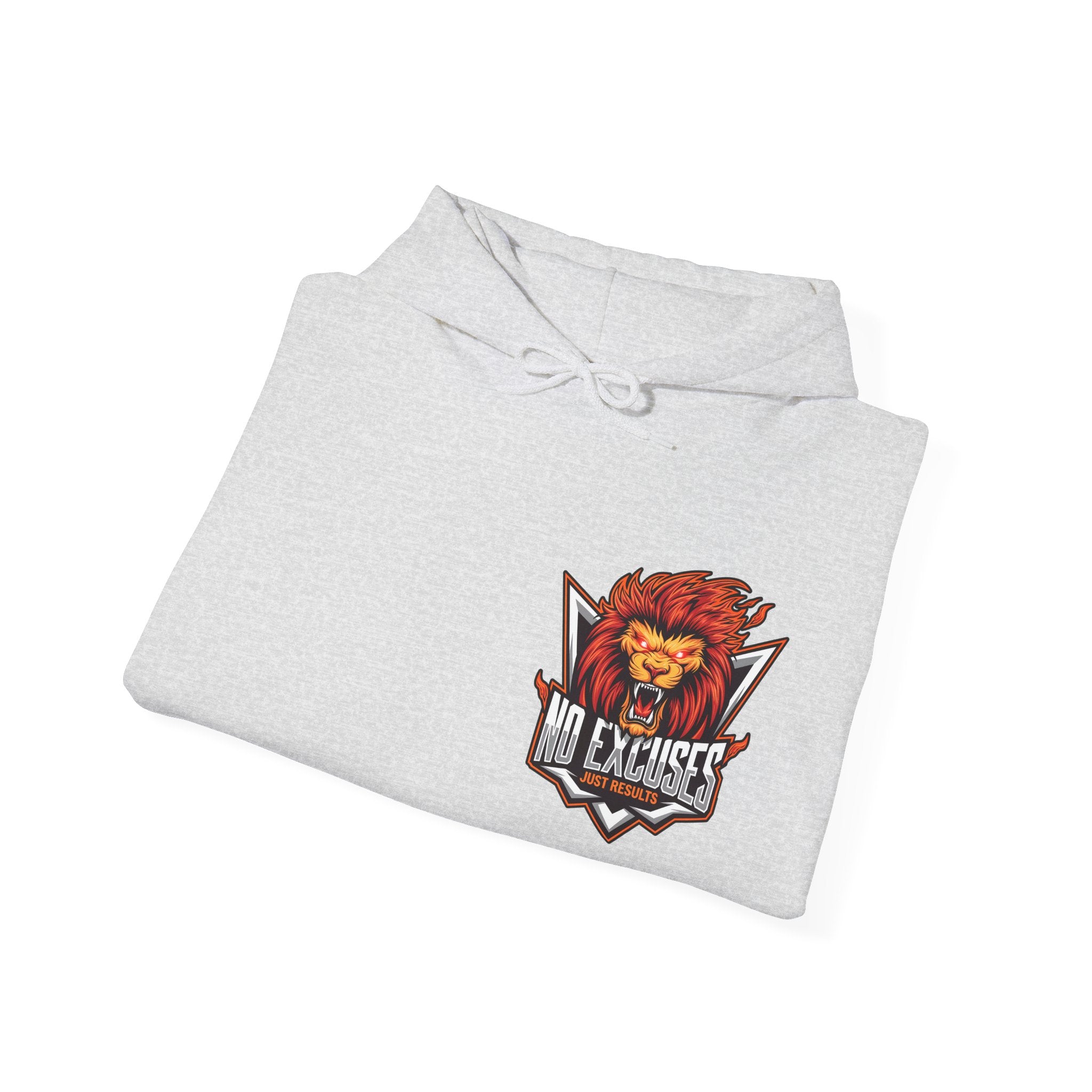 No Excuses Lion Graphic Hoodie - Motivational Unisex Heavy Blend Pullover for Fitness Enthusiasts