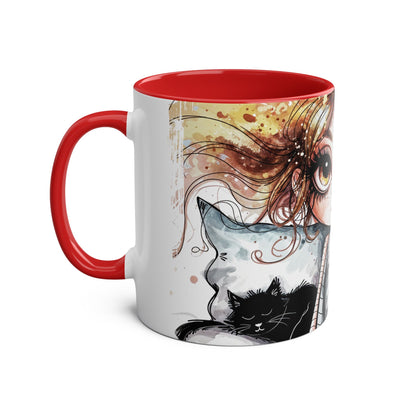 Whimsical Cat Lover's Two-Tone Coffee Mug - 11oz Artistic Design