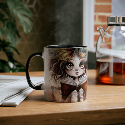 Whimsical Two-Tone Coffee Mug - "Brewing Stories" - Perfect for Book Lovers