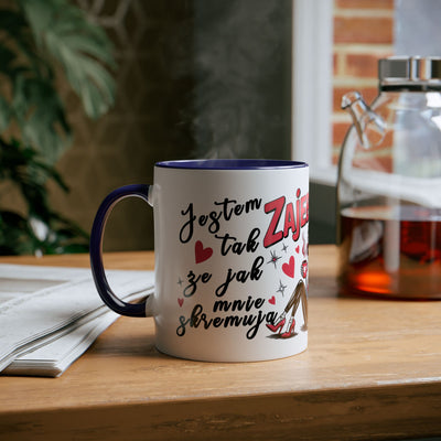 Funny Two-Tone Coffee Mug - 'Jestem tak Zajebista' Design for Coffee Lovers
