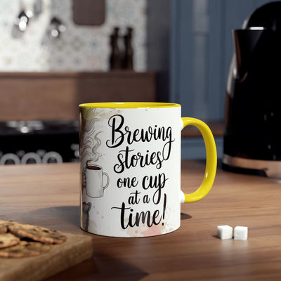 Whimsical Two-Tone Coffee Mug - "Brewing Stories" - Perfect for Book Lovers