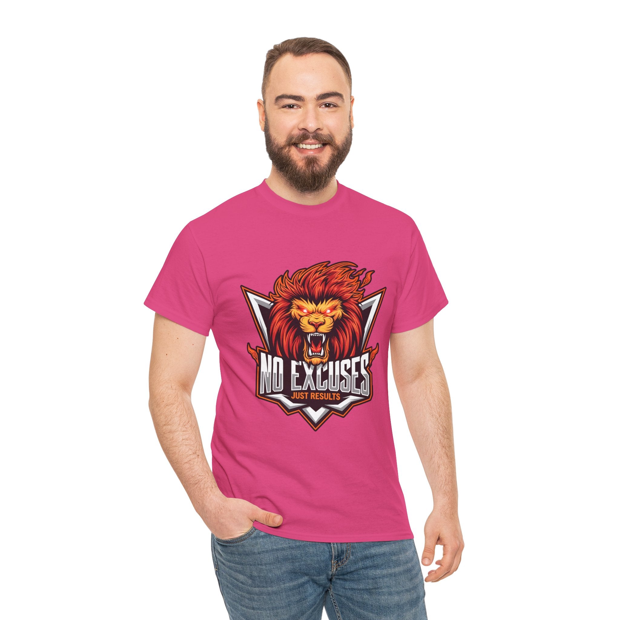 Motivational Lion Graphic Tee - 'No Excuses, Just Results'