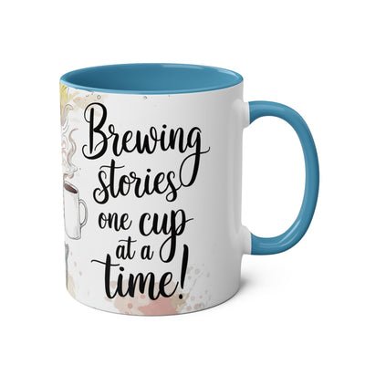 Whimsical Two-Tone Coffee Mug - "Brewing Stories" - Perfect for Book Lovers