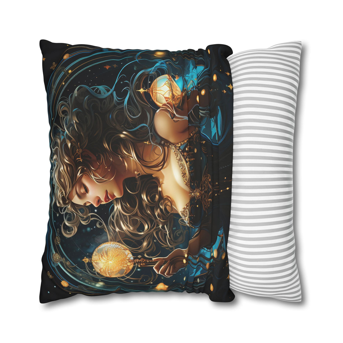 Artistic Aquarius Zodiac Pillowcase with Mystic Woman Design